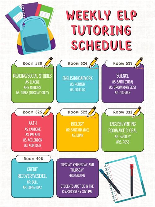 Please join us for ELP Tutoring at the following locations!