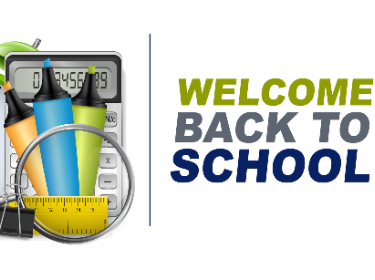  Welcome Back Sign with Pencils and Calculator
