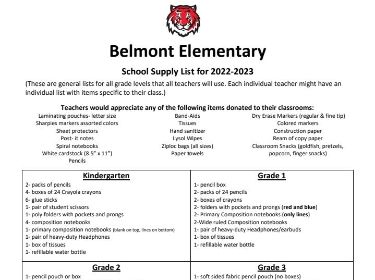  school supply lists