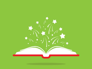  Open book with stars coming out