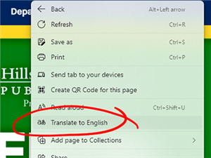 Edge right click menu select translate option