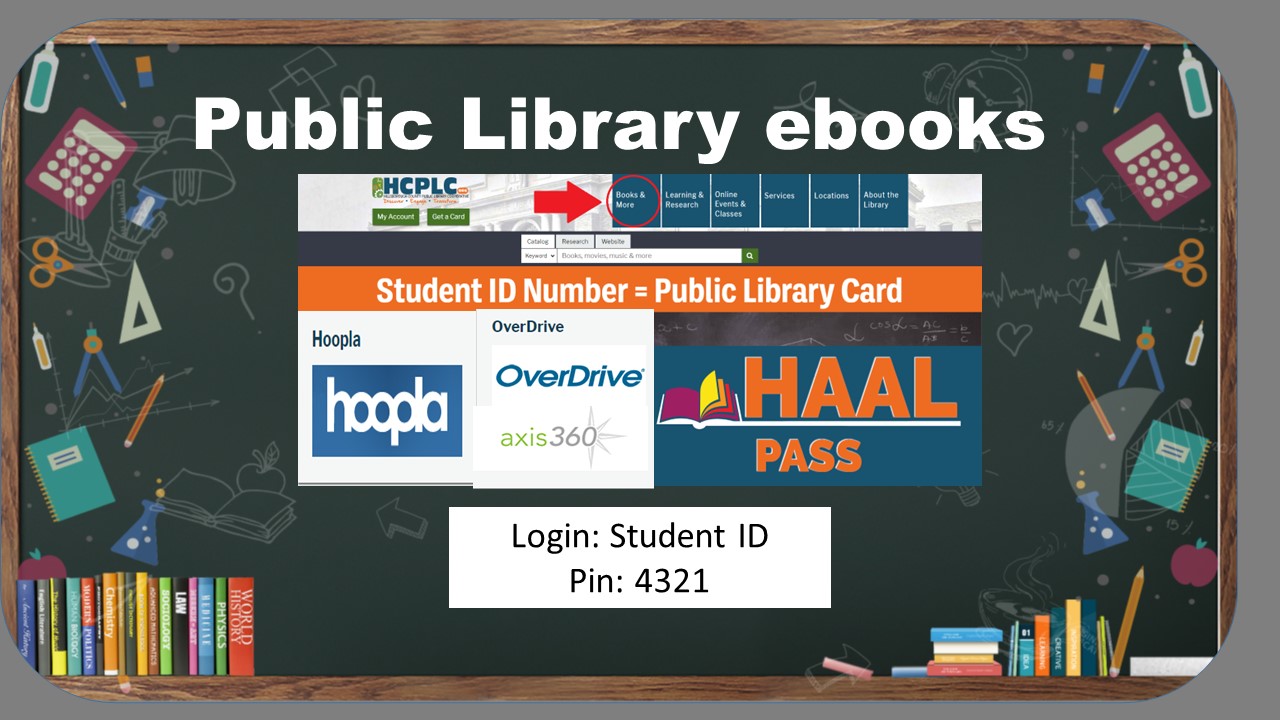 Haal Pass includes access to the public library resources by using your student ID number and the pin 4321.
