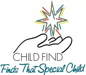 logo, hands holding the words child find
