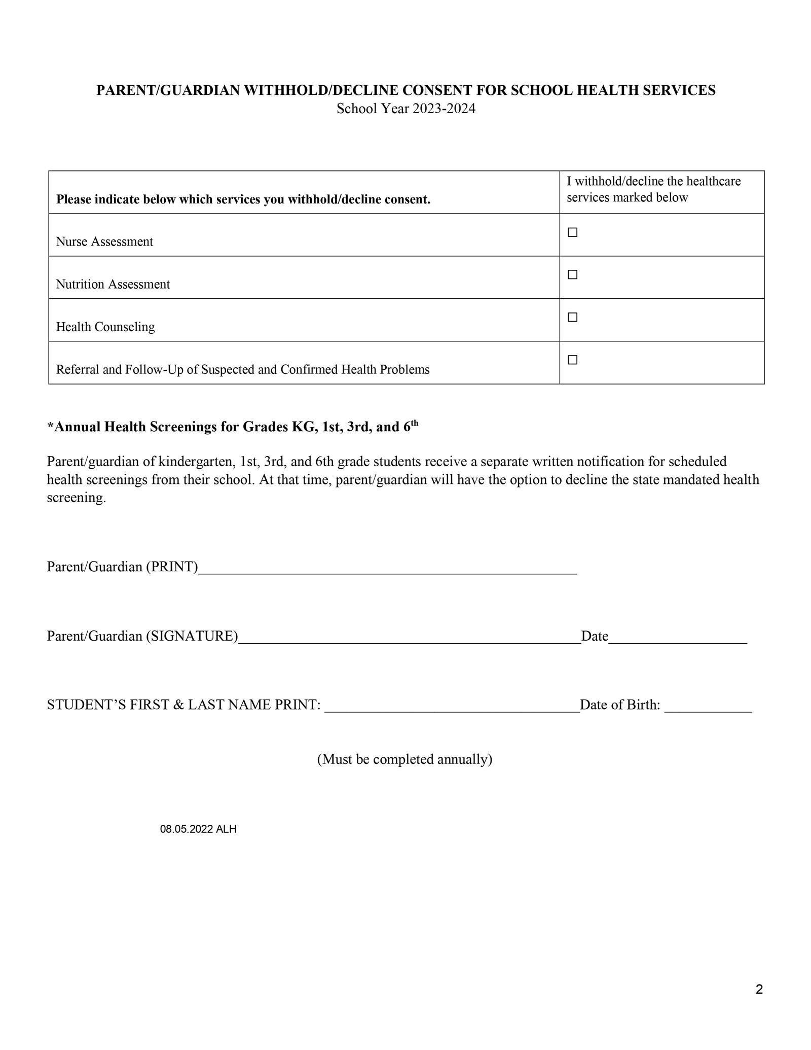  Parental Consent for Healthcare 2023 pg2