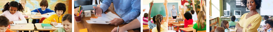 photo collage with classrooms and evaluators