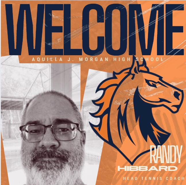 image of coach Randy Hubbard on orange background with the words "Welcome Aquilla J. Morgan High School, Randy Hubbard"